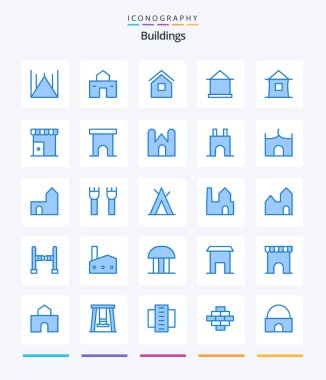 Creative Buildings 25 Blue icon pack  Such As fortress. castle building. shack. castle. shop