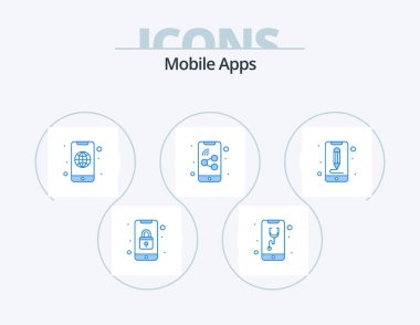 Mobile Apps Blue Icon Pack 5 Icon Design. app. mobile. care. technology. globe