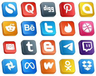 20 Stylish Isometric 3D Social Media Icons such as blog. tumblr. twitter. mail and gmail icons. Elegant and unique