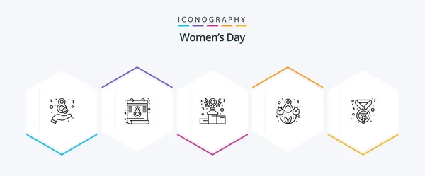 Womens Day Line Icon Pack Including Winner Power Medal Lovely — Vetor de Stock