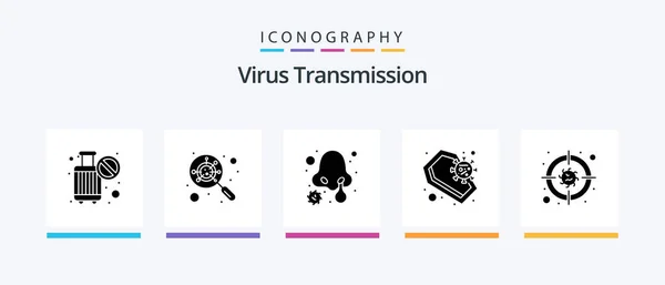 Вірус Передачі Glyph Icon Pack Включаючи Бактерії Інфекція Холодний Смерть — стоковий вектор