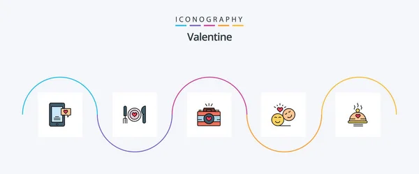 Valentine Line Filled Flat Icon Pack Including Emoji Avatar Couple — Stok Vektör