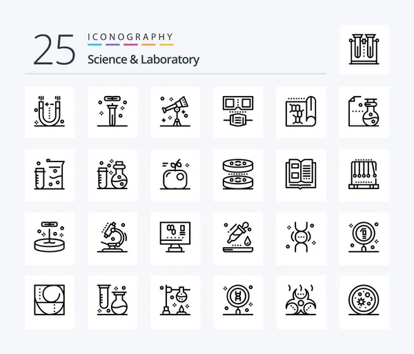 Science Line Icon Pack Including Laboratory Protection Science Mask Telescope — Wektor stockowy