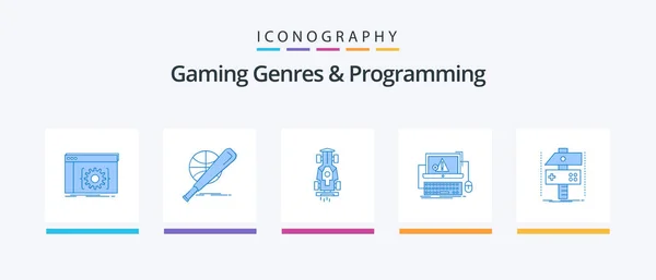 Gaming Genres Programming Blue Icon Pack Including Error Computer Game — Stock Vector