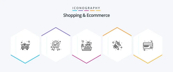 Shopping Ecommerce Line Icon Pack Including Smart Card Sea Delivery — Archivo Imágenes Vectoriales