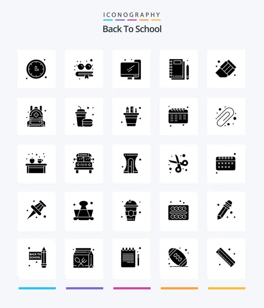 创意回到学校25格拉夫固体黑色图标包 如教育 笔记本 — 图库矢量图片