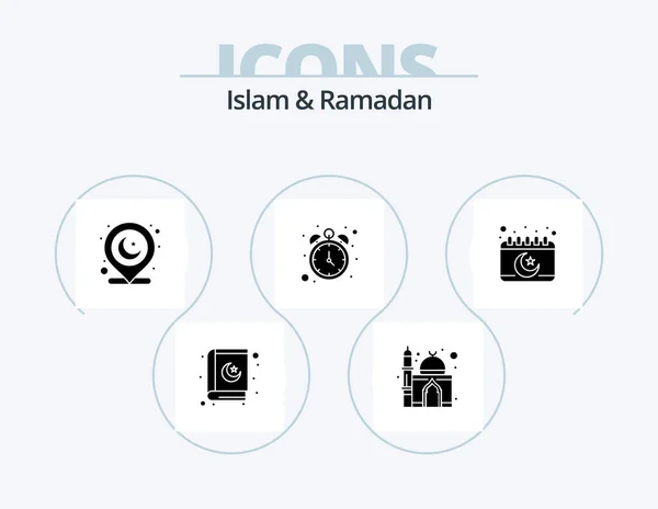 Islam Ramadan Glyph Icon Pack Icona Design Musulmano Calendario Posizione — Vettoriale Stock