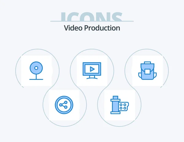 Video Production Blue Icon Pack Icon Design Multimedia Play Cctv — ストックベクタ