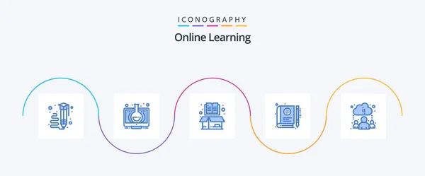 Online Learning Blue Icon Pack Συμπεριλαμβανομένης Της Ηλεκτρονικής Μάθησης Βιβλίο — Διανυσματικό Αρχείο