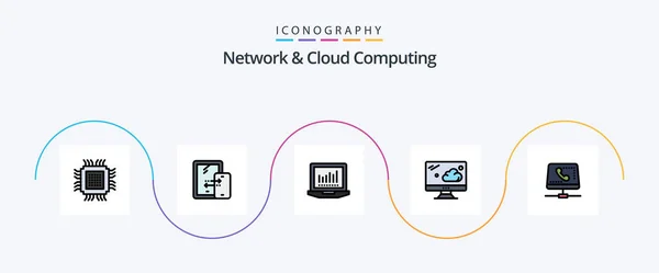 Network Cloud Computing Line Filled Flat Icon Pack Including Help — Stock Vector