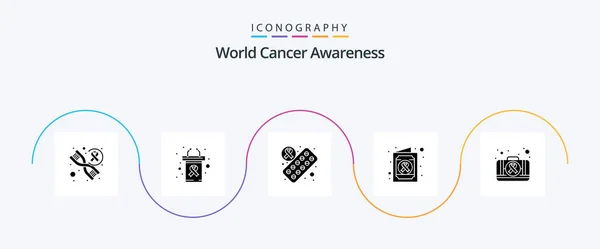 World Cancer Awareness Glyph Icon Pack Including Case Medicine Kit — 图库矢量图片