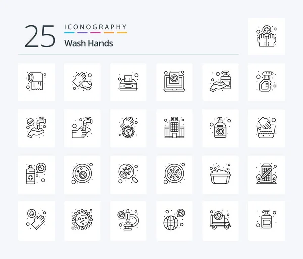 Wash Hands Line Icon Pack Including Corona Report Box Medical — Stockový vektor