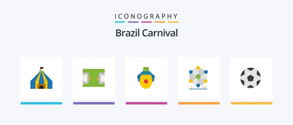 Brasil Carnaval Flat Icon Pack Incluyendo Circo Joker Campo Celebración — Archivo Imágenes Vectoriales