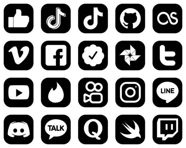 High Definition White Social Media Icons Black Background Tweet Google — Stockvektor