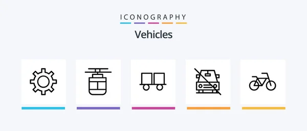Véhicules Line Icon Pack Incluant Complet Voiture Chariot Élévateur Chariot — Image vectorielle