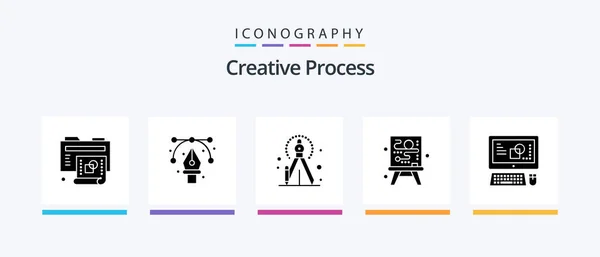 Creative Process Glyph Icon Pack Including Creative Computer Pen Process — ストックベクタ