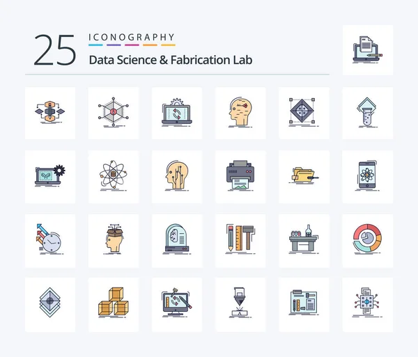 Data Science Fabrication Lab Line Filled Icon Pack Including Hacking — Archivo Imágenes Vectoriales