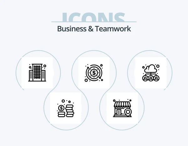 Business Teamwork Line Icon Pack Icon Design Gól Lidi Šipky — Stockový vektor
