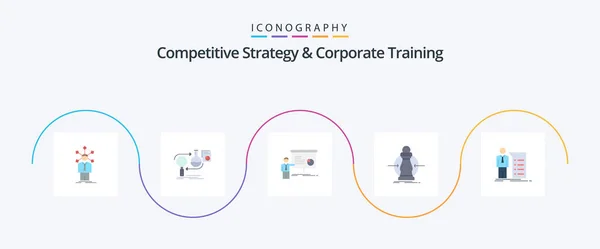 Concurrerende Strategie Corporate Training Flat Pictogram Pack Inclusief Kosten Verbruik — Stockvector