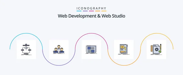 Desarrollo Web Web Studio Line Lleno Flat Icon Pack Incluyendo — Archivo Imágenes Vectoriales