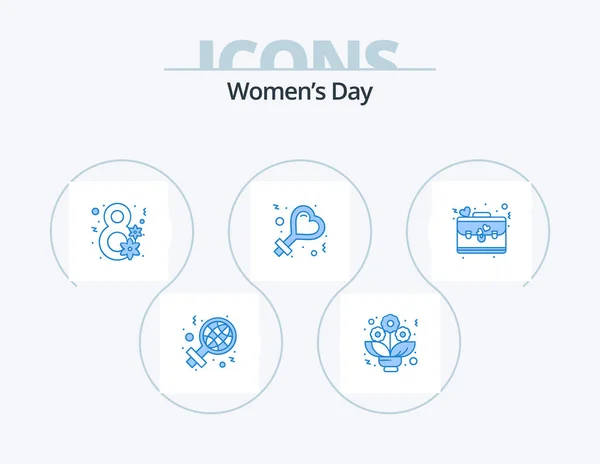 Womens Day Blue Icon Pack Icon Design Love Briefcase Flower — ストックベクタ