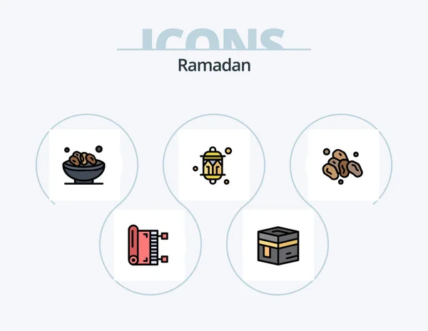 Ramadan Line Filled Icon Pack Icon Design Hilfe Laterne Hände — Stockvektor