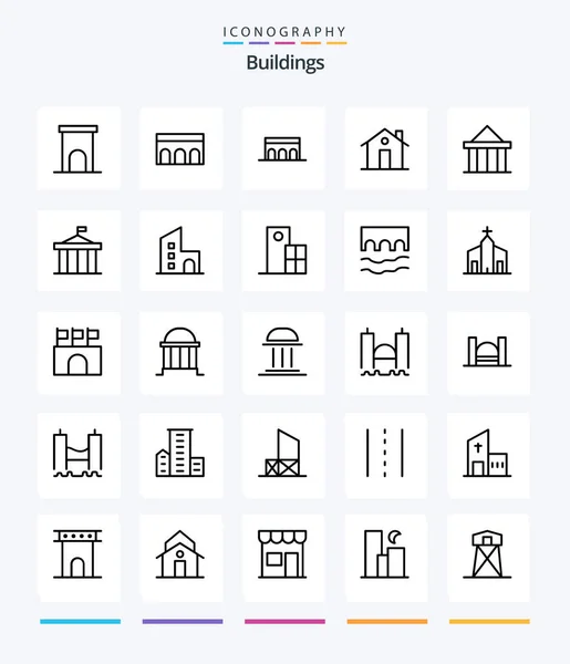 Creative Buildings Outline Icon Pack Columns Acropolis Historic House Entrance — Stock Vector