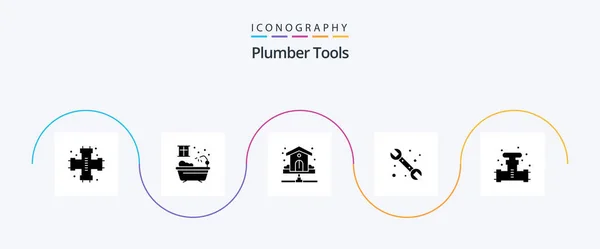 Plumber Glyph Icon Pack Including Mechanical Plumbing House Plumber Water — 图库矢量图片