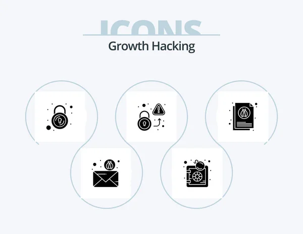 Hacking Glyph Icon Pack Icon Design Virus Desbloquea Advertencia Seguridad — Vector de stock