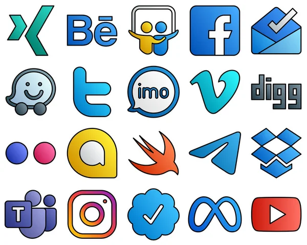 Filled Line Style Social Media Icon Set Flickr Video Twitter — Stock Vector