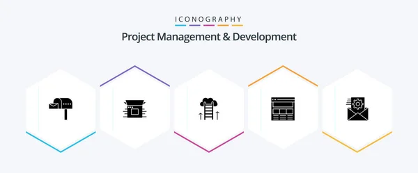 Project Management Development Glyph Ikona Balení Včetně Webu Strana Uvolnit — Stockový vektor