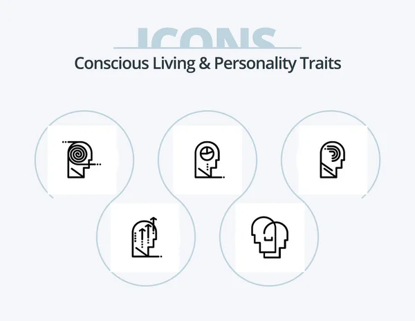 Конструкция Иконы Living Personality Traits Line Icon Pack Человек Аналитика — стоковый вектор