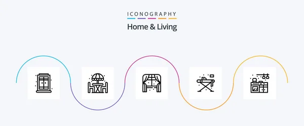 Home Living Line Icon Pack Включая Кухню Домой Домой Стол — стоковый вектор