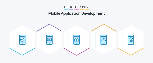 Mobile Application Development Μπλε Πακέτο Εικονίδιο Συμπεριλαμβανομένης Της Εφαρμογής Smartphone — Διανυσματικό Αρχείο