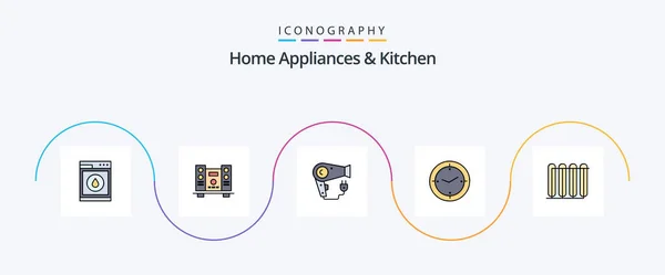 Home Appliances Kitchen Line Filled Flat Icon Pack Including Heater — Stock Vector