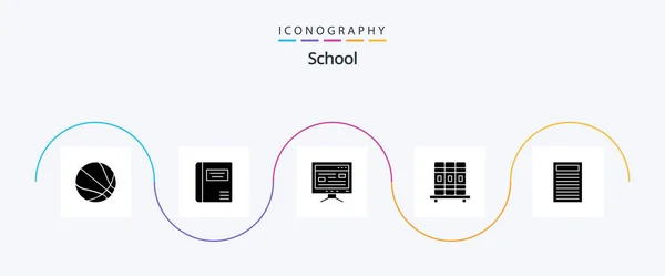 School Glyph Pictogram Pack Inclusief Onderwijs Online Boek Onderwijs — Stockvector