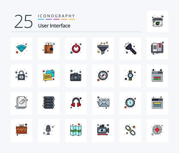 User Interface Line Filled Icon Pack Including Torch Flash Sort — Stockvector