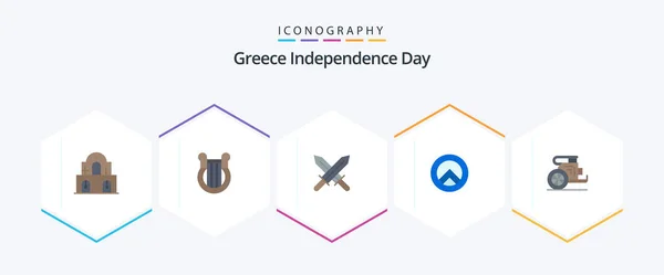 Grécia Dia Independência Pacote Ícones Planos Incluindo Antigo Carruagem Nação — Vetor de Stock