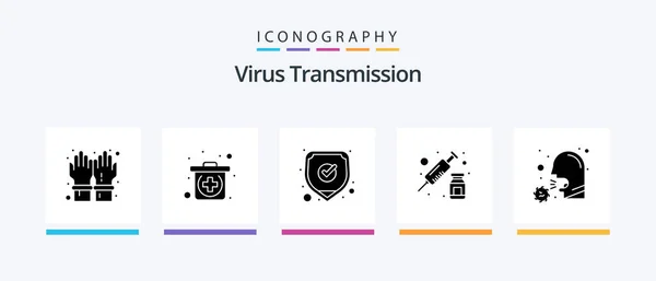 Virus Transmission Glyph Icon Pack Including Covid Vaccine Medical Syringe — ストックベクタ