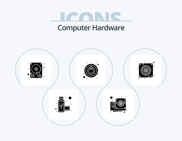 Computer Hardware Glyph Icon Pack Icon Design Fan Drive Device — Stockvector