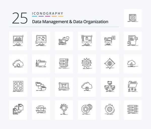 Data Management Data Organization Line Icon Pack Including Safe Secure — Vettoriale Stock
