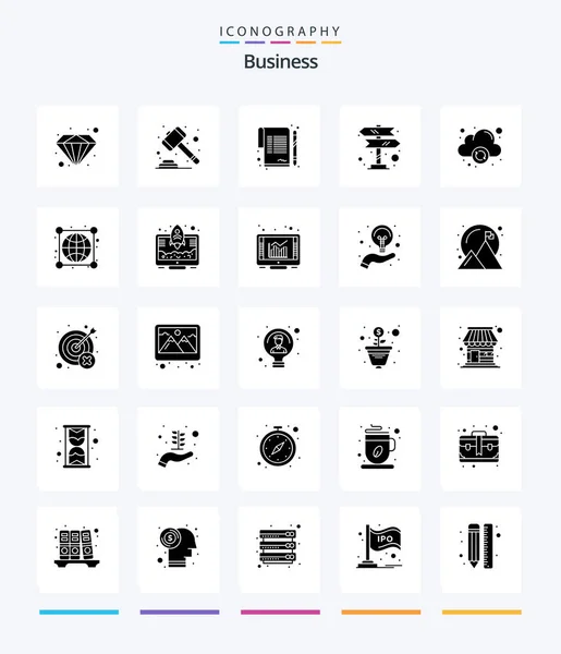 Creative Business Glyph Solid Black Icon Pack Online Cloud Paper — 图库矢量图片