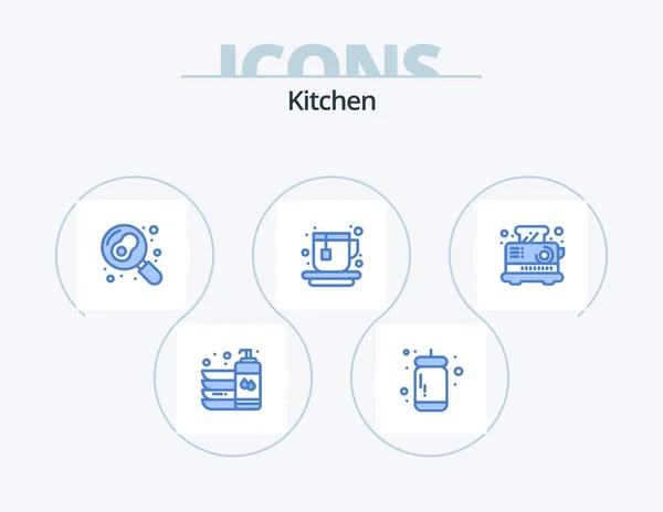 Kitchen Blue Icon Pack Icon Design Electrical Tea Tomato Hot — Stockvector