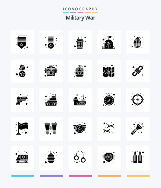 Creative Military War Glyph Solid Black Icon Pack Grenade Tent — 图库矢量图片