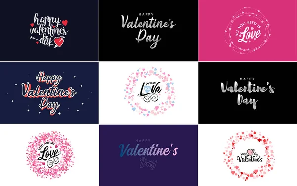 Happy Valentine Day Greeting Card Template Floral Theme Red Pink — Stock Vector