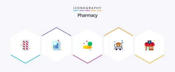 Pharmacy Flat Icon Pack Including Drugstore Supplies Drugs Medical Cart — Stockvector