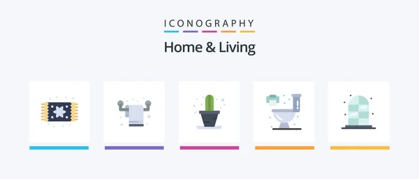 Home Living Flat Icon Pack Including Living Cactus Home Living — Stockvektor