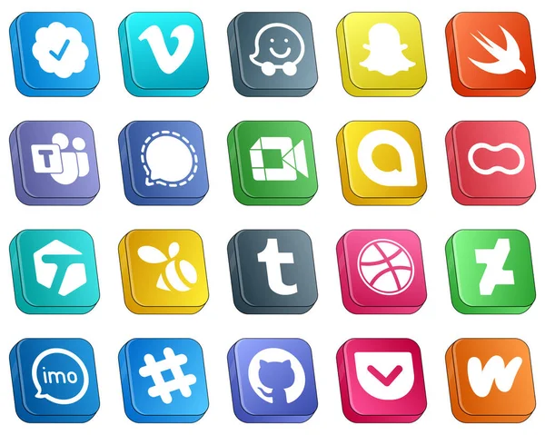 Isometric Icons Top Social Media Pack Women Peanut Signal Google — Stock Vector