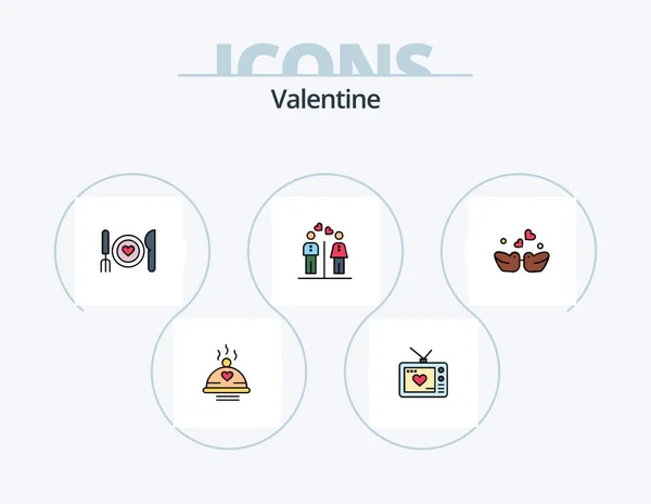 San Valentín Línea Llena Icon Pack Diseño Icono Amor San — Vector de stock