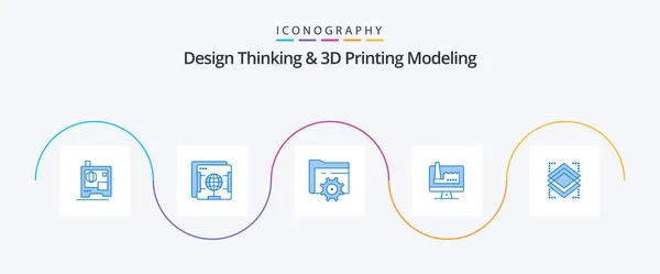 Design Thinking Printing Modeling Blue Icon Pack Including Object Factory — 图库矢量图片